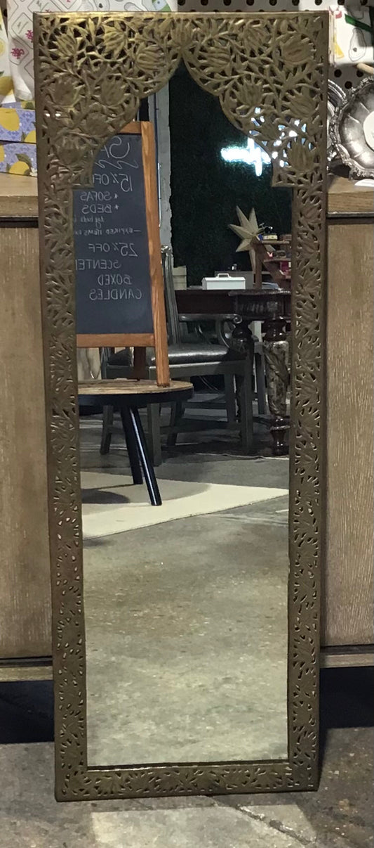 VTG Moroccan Brass Frame, Lotus Motif, 16.25" W x 1" D x 46.5" H