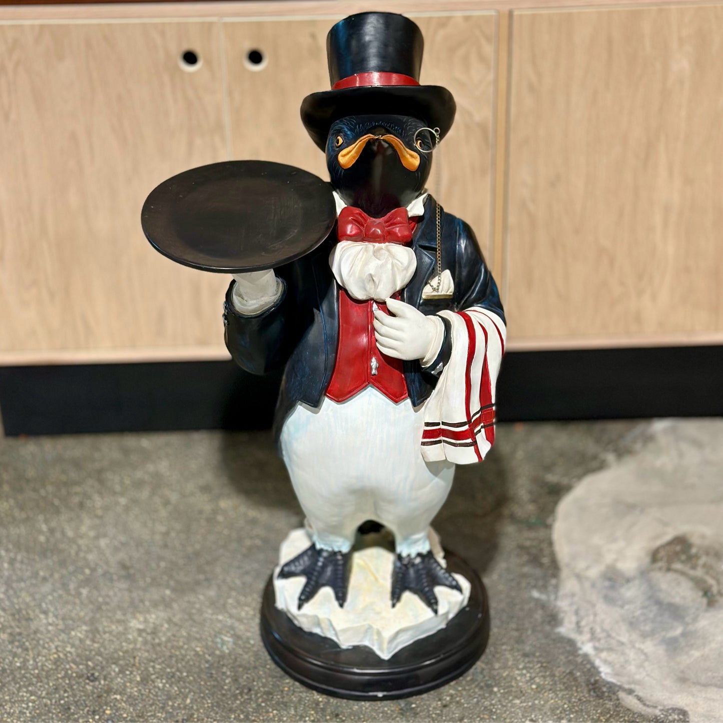 Large Penguin Butler Statue w/ Tray, 16.5" L x 18.5" D x 35" H