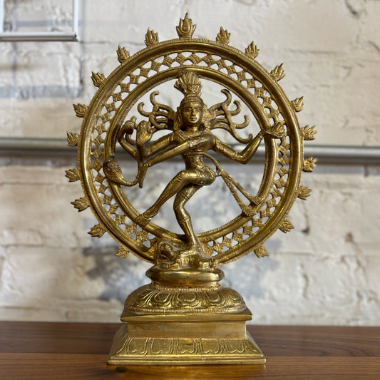 Hindu Brass Nataraja Statue 9" W x 3.25" D x 11.5" H