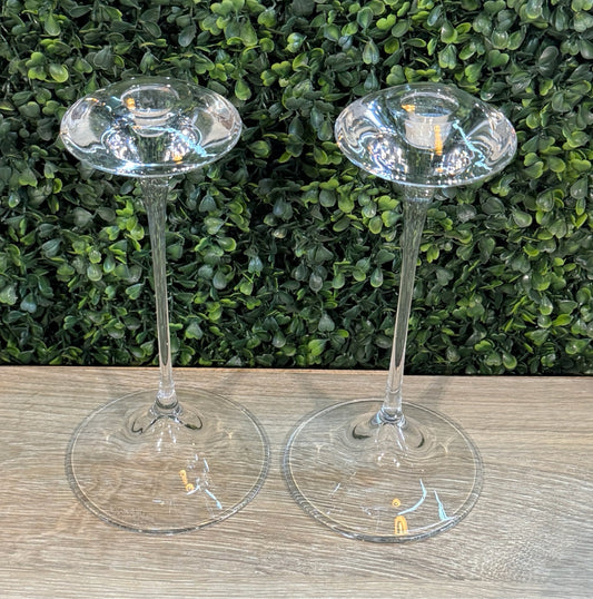 PAIR of Kosta Boda "Fanfare" crystal candlesticks, signed, 9"H