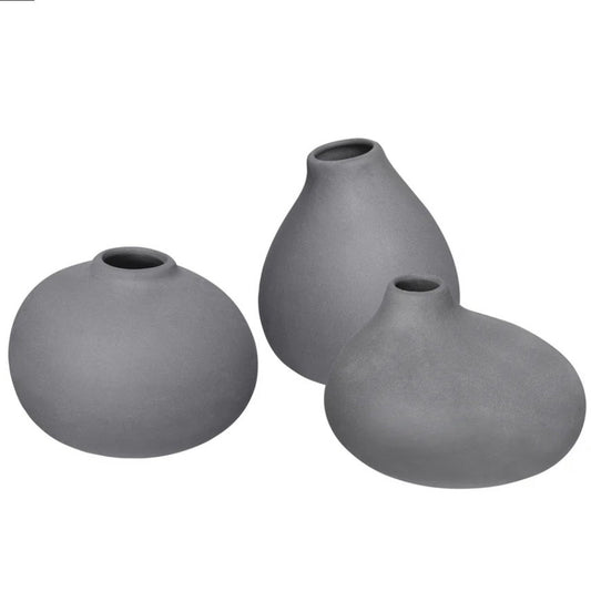 Nona Mini Vase (Set of 3), Gray Porcelain, 3.2"Dia x 3.6"H