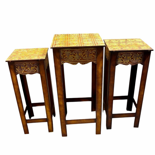 Set of 3 VTG Embossed Metal Plat Stands, 26"H, 28"H & 30"H