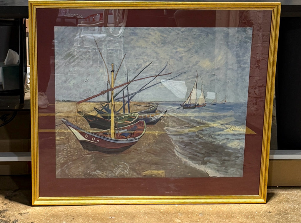 VTG print, van Gogh's "Fishing Boats on the Beach...", 36"W x 30.5"H