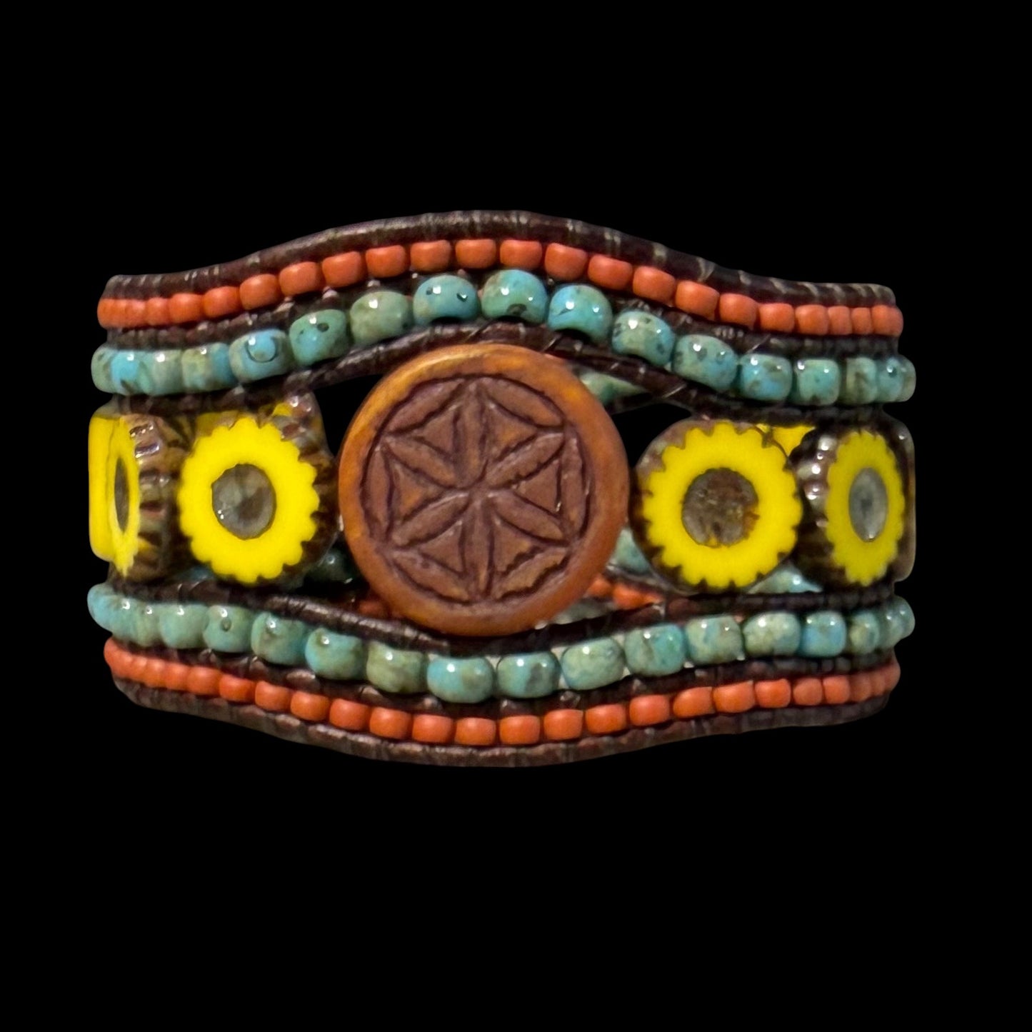 Bohemian Picasso Beaded Cuff  by Carrie Prince