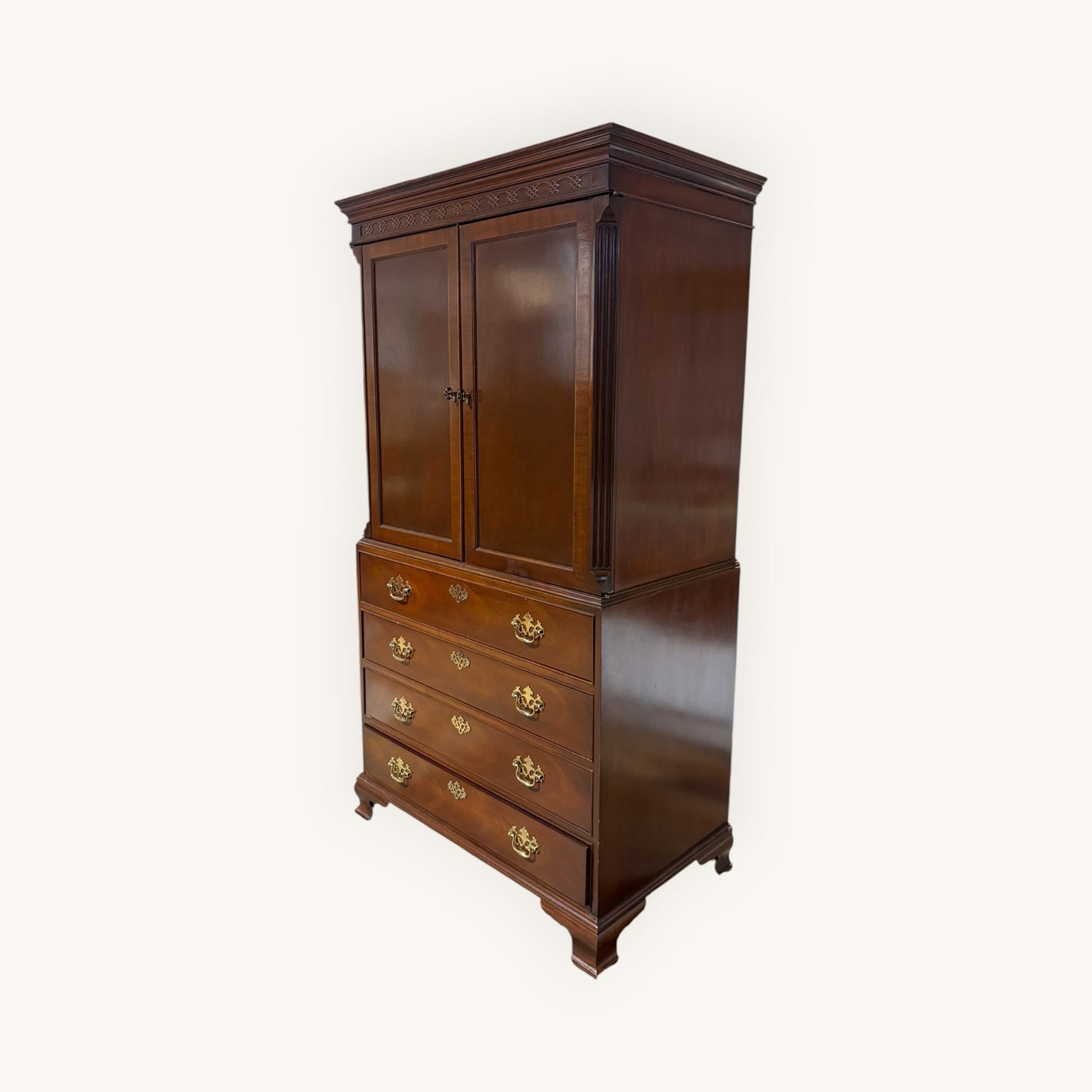 VTG Chippendale Mahogany Entertainment Armoire, 72.25"H x 40"W x 23.25D