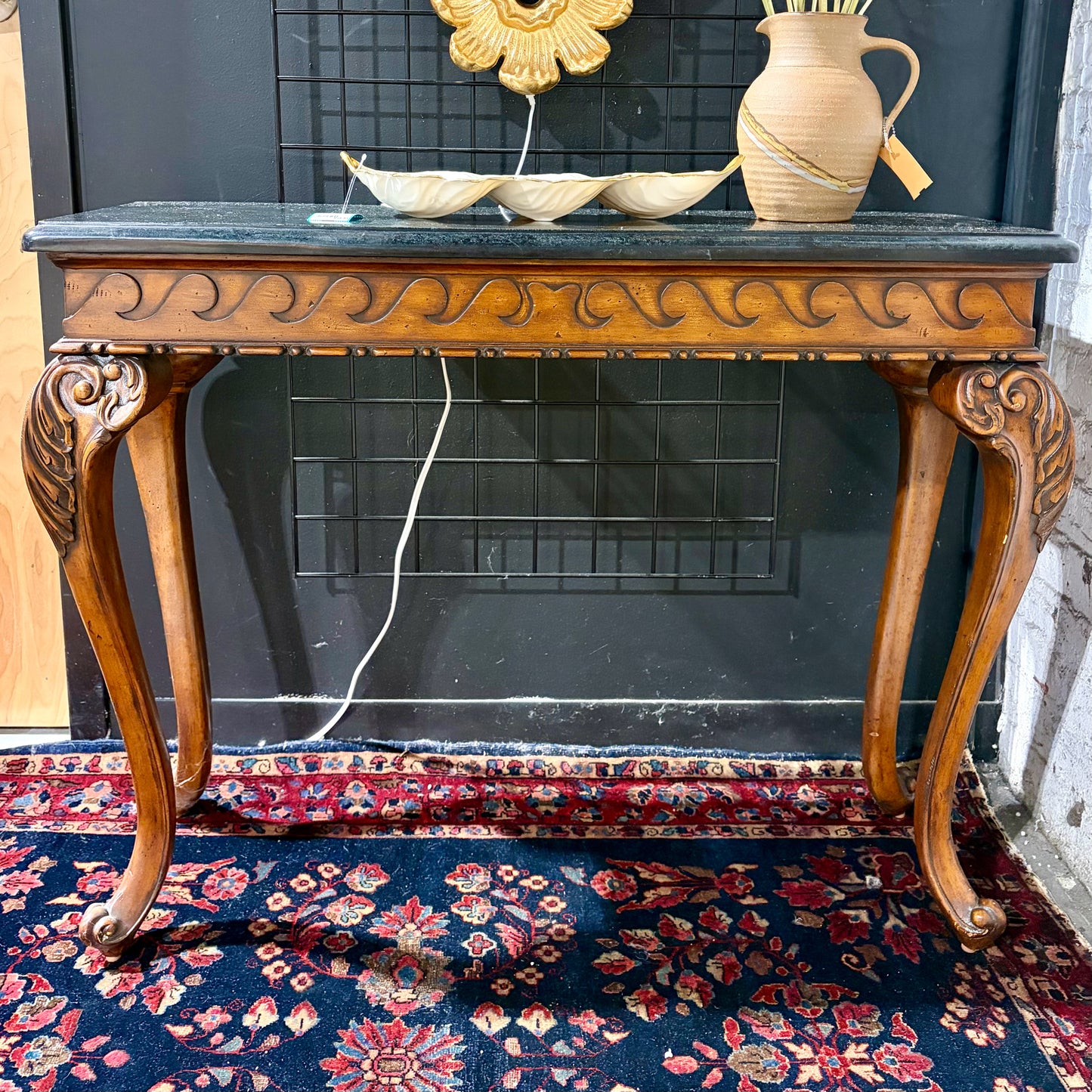 Mahogany Console Table with Stone Tile Top, 38.5"W x 13.5"D x 30.25"H