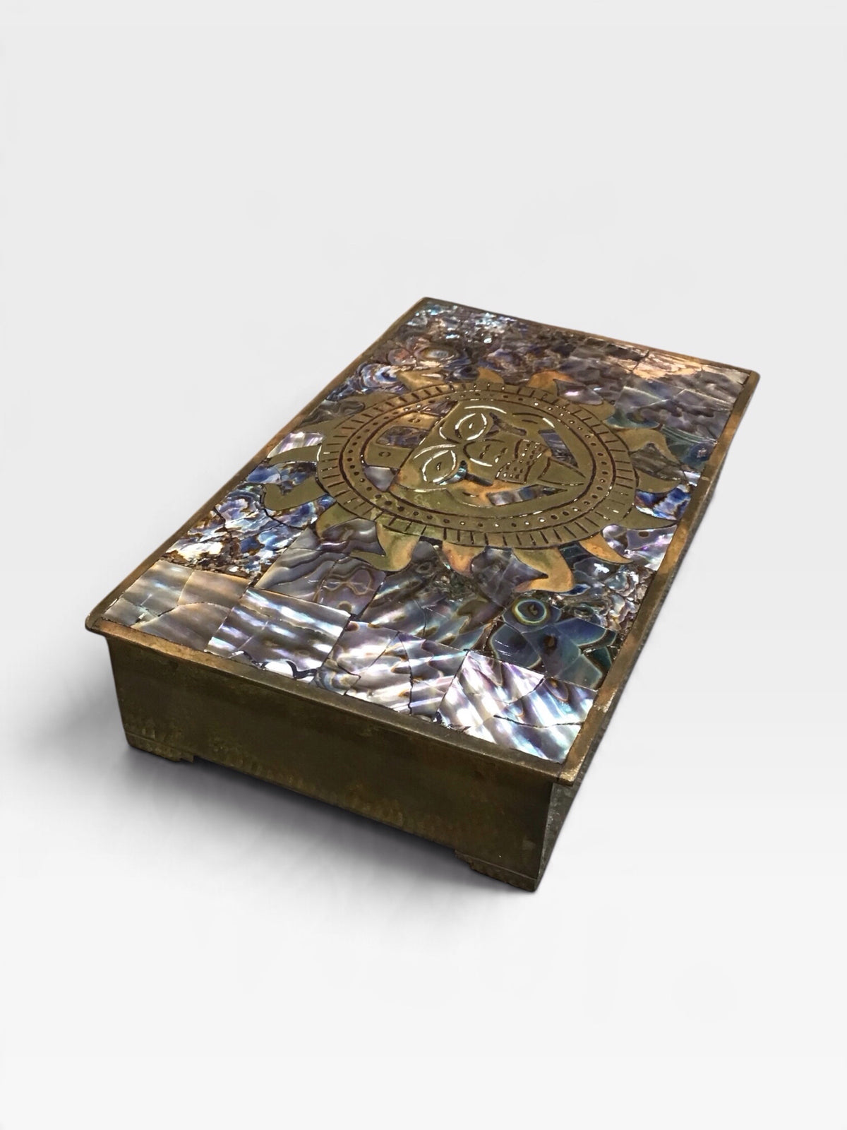 VTG Brass Jewelry Box w/ Shell Inlays