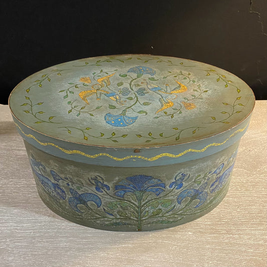 Vintage Handmade Wooden Oval Bride Box, 11.25"W x 8"D x 5.5"H