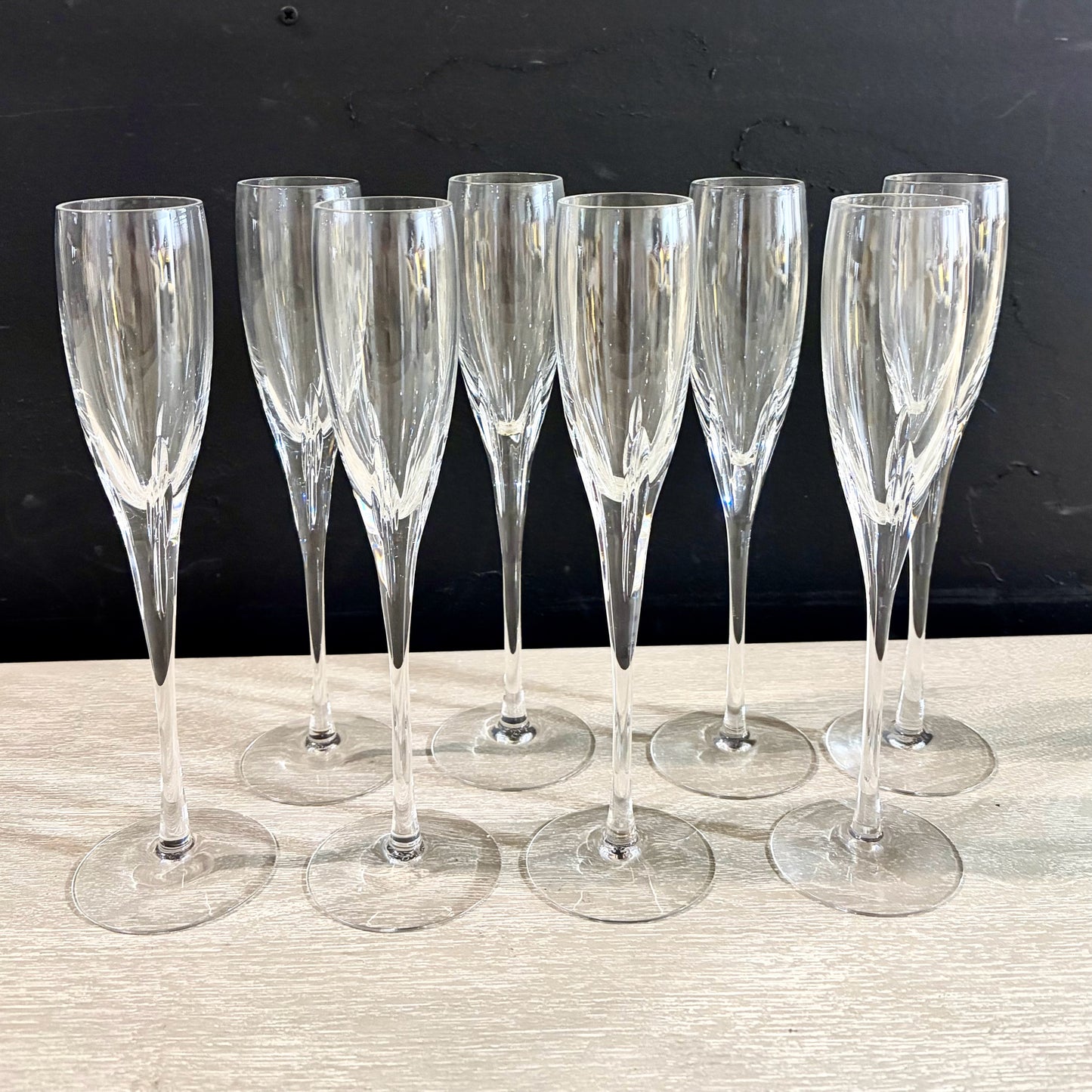 8 Lenox Firelight Crystal Champagne Flutes, 3"Dia x 9.5"H