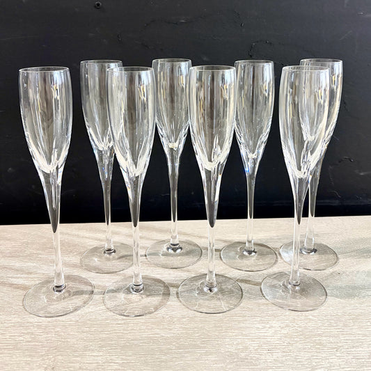 8 Lenox Firelight Crystal Champagne Flutes, 3"Dia x 9.5"H