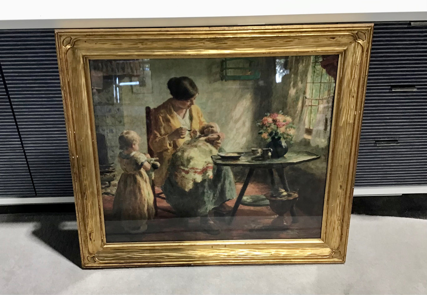 Mother & Children Print, gold frame, 31.5x27.5