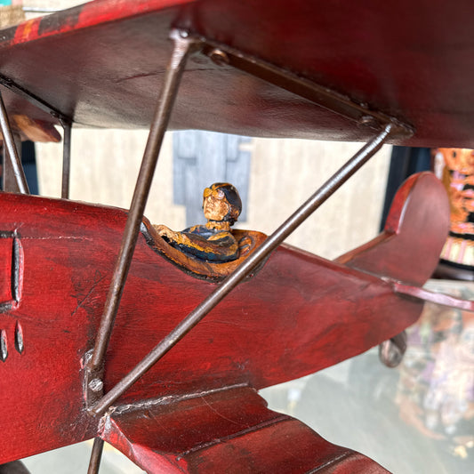 Folk Art Wooden Bi Plane, 25"L , 30"W x 12"H