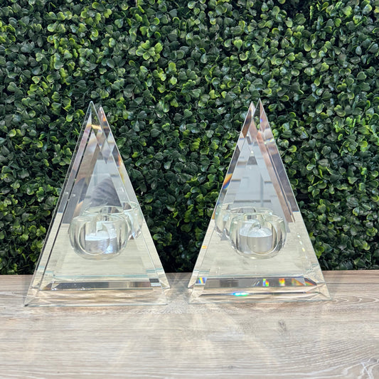 Pair of Triangle Glass Votive Candle Holders, each 5.5"W x 8"H