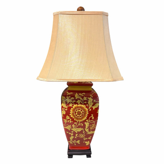 Doaming Porcelain Table Lamp, Red/Gold, 27"H
