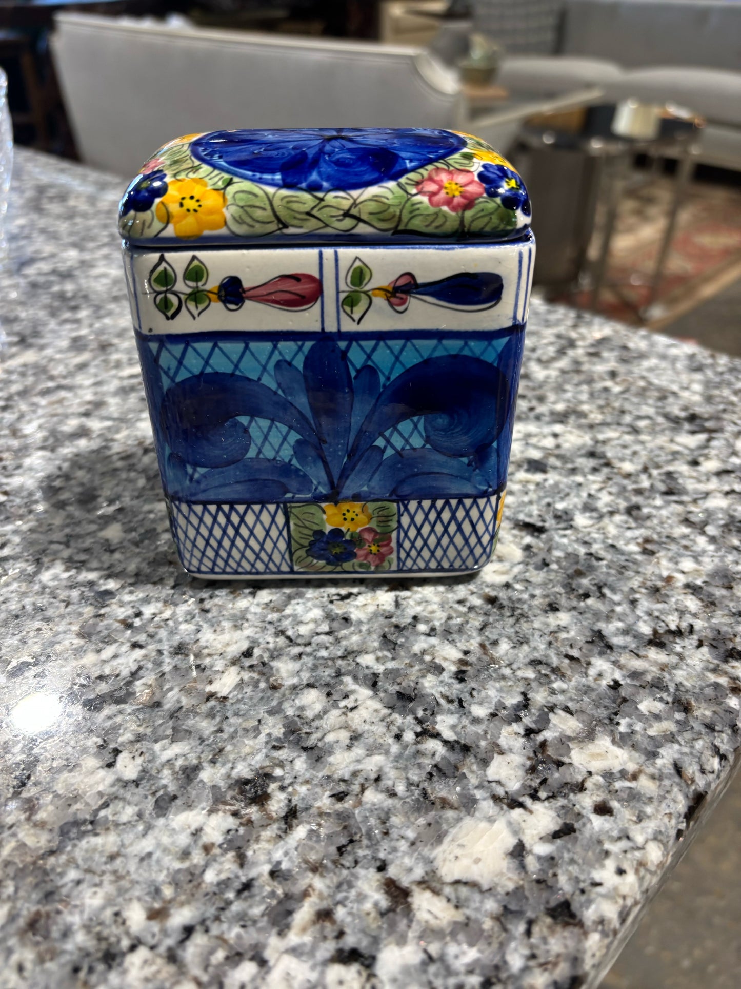 Canister- Costa Rica Hand Painted Suraj- 4.5"Hx4"Wx2.5"D