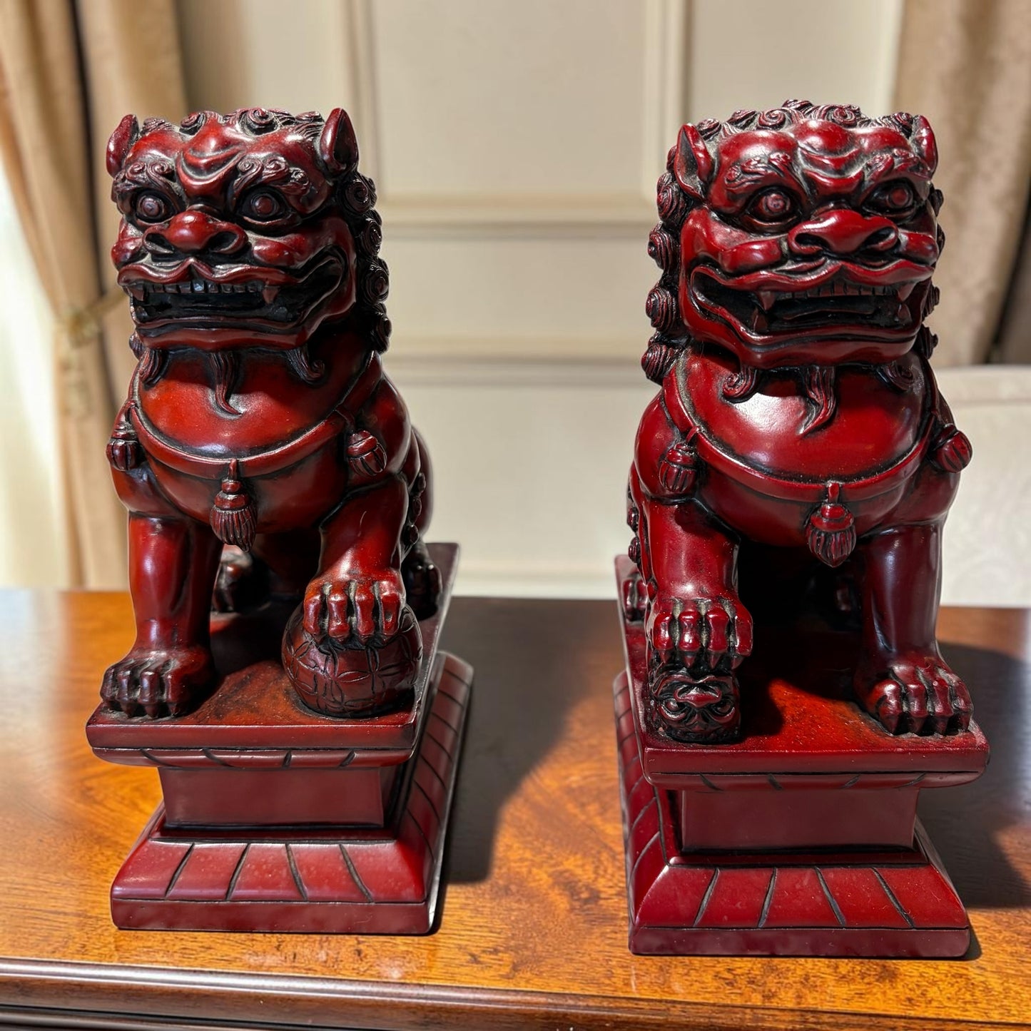 PAIR Red Foo Dogs 4" L x 3" W x 7" H