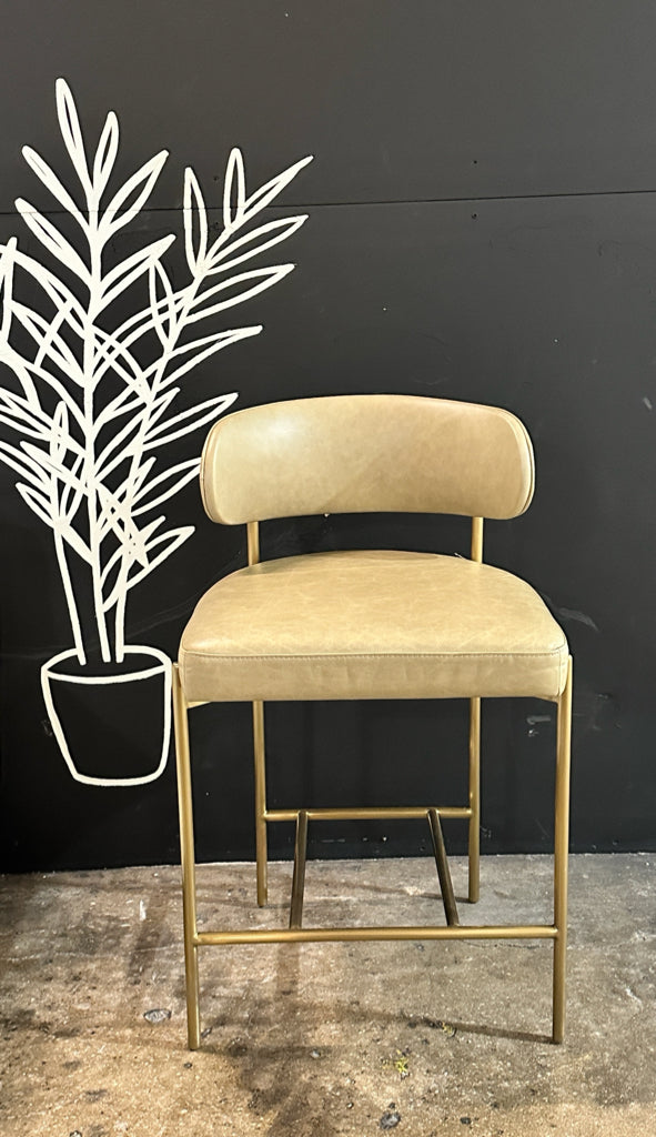 Hollis Counter Stool, leather/brushed gold finish,21.5" W x 21.5" D x 36" H