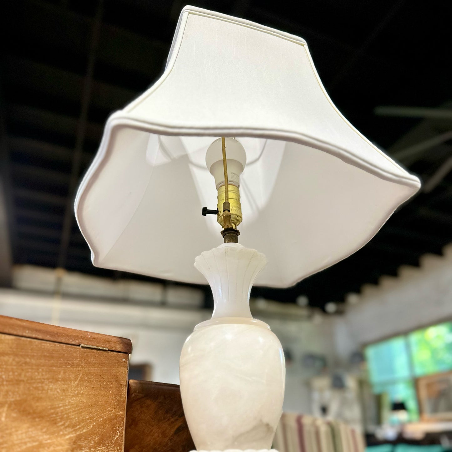 Italian White Alabaster Table Lamp, 31.5" H x 19" Dia