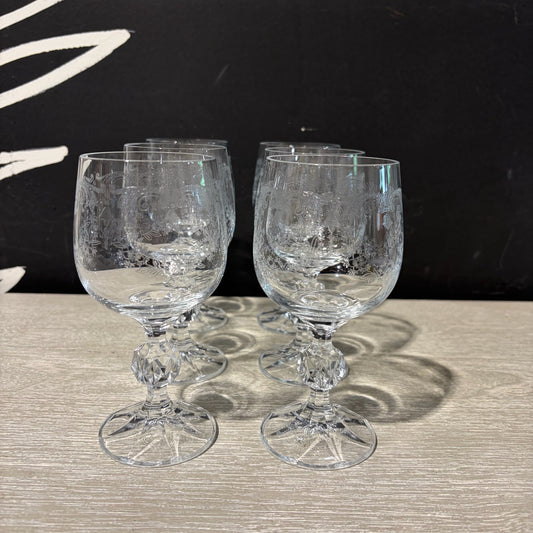 Set of 6 Bohemia Crystal Cascade Wine Glasses 5.5"H x 3"Dia