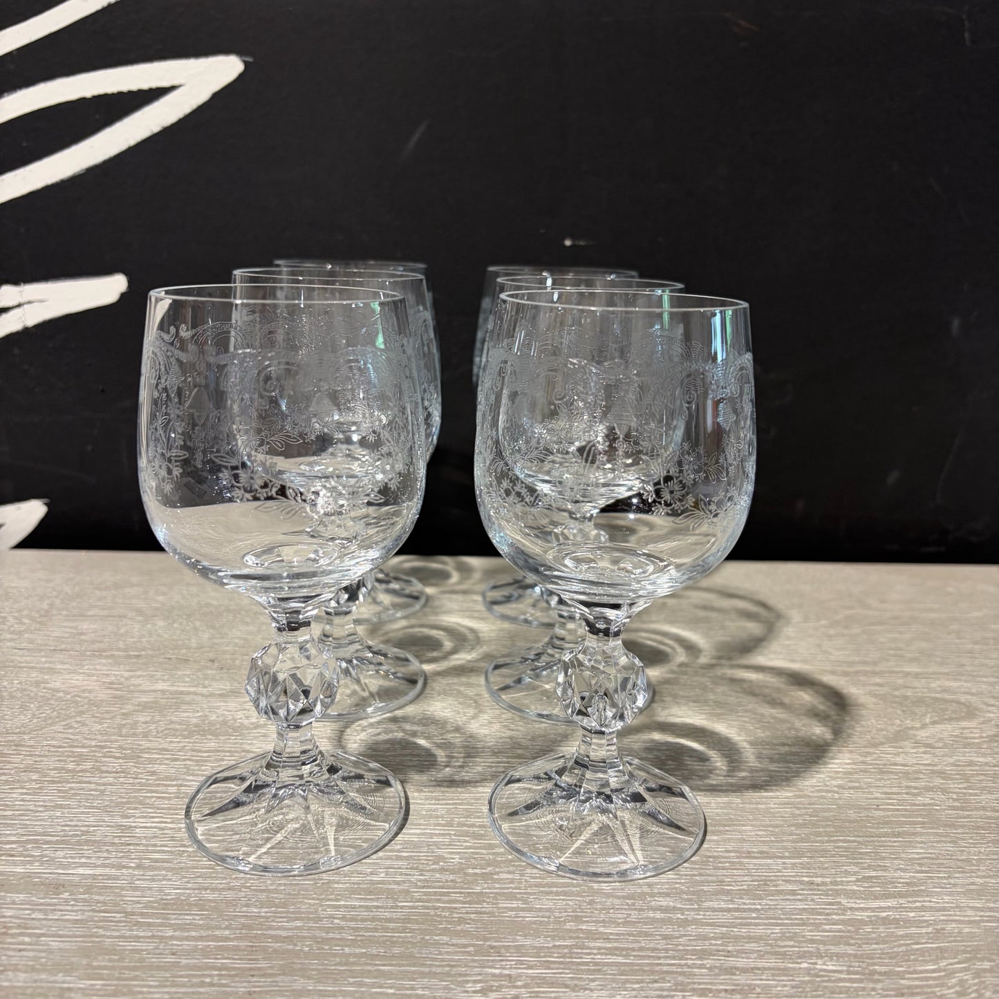 Set of 6 Bohemia Crystal Cascade Wine Glasses 5.5"H x 3"Dia
