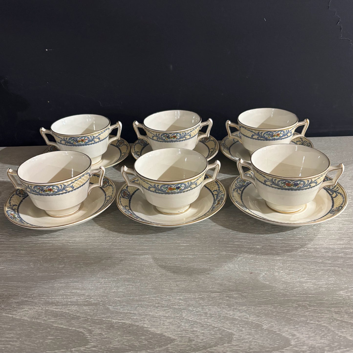 SET 6 Crescent Ivory Bowls & Saucers 5.5" D x 3" H