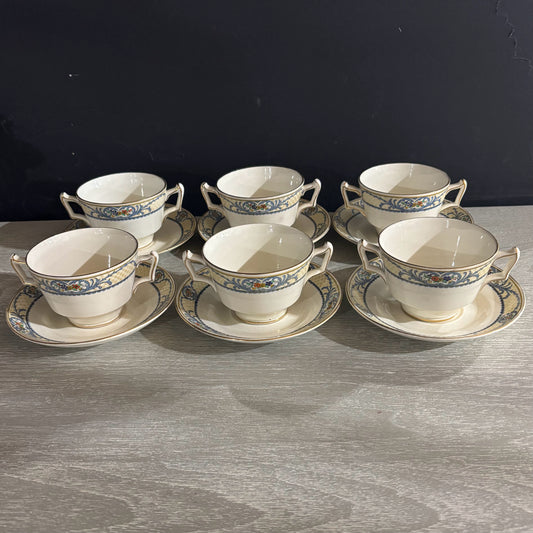 SET 6 Crescent Ivory Bowls & Saucers 5.5" D x 3" H