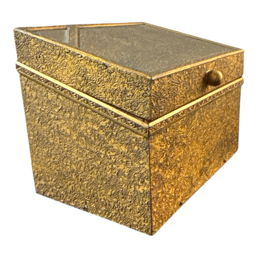 Anyique embossed brass jewelry box, 5"W x 4"H x 3.25"D