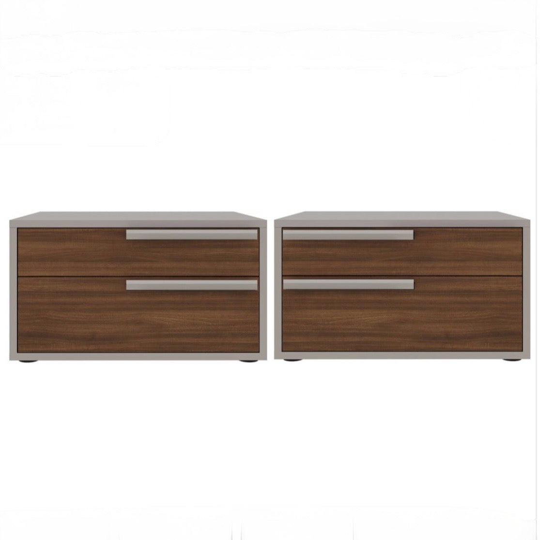 Pair of Carter Nightstands, Walnut & Taupe, 24"W x 19"D x 13"H