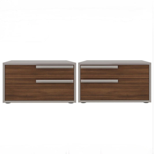 Pair of Carter Nightstands, Walnut & Taupe, 24"W x 19"D x 13"H