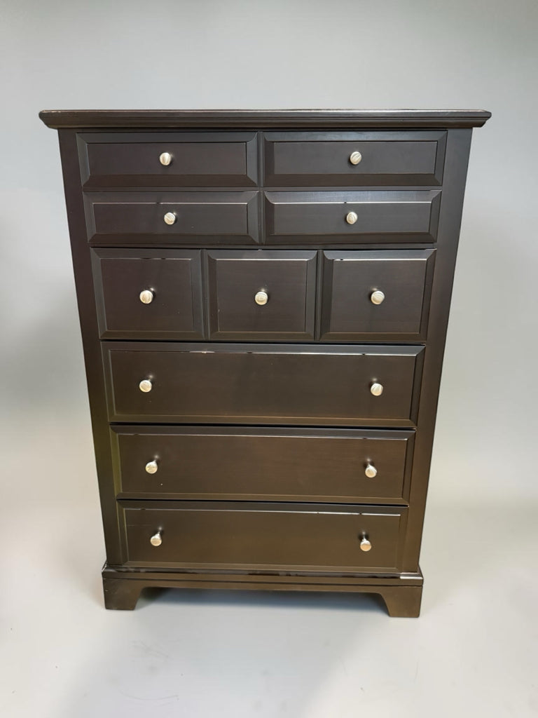 Traditional 5 Drawer Dresser, black/silver pulls, 18"D x 38"W x 54"H
