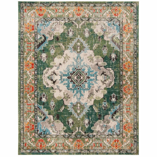 Arlo Home Woven Area Rug, Green/Light Blue/Orange, 10' X 14'
