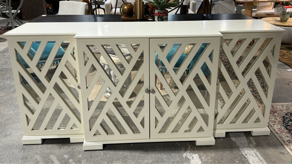 Chelsea House sideboard, ivory w/mirrored doors, 81"W x 21"D x 36"H