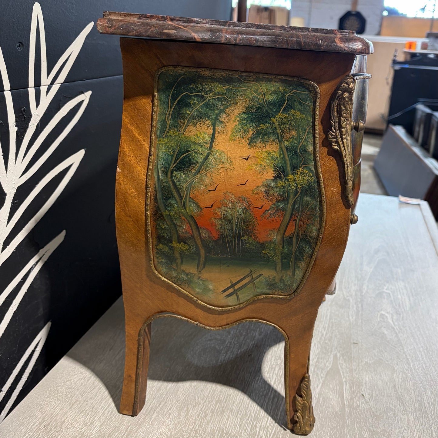 Small Cocktail Chest W/ Marbel Top, 15"W x 9.75"D x 16.5"H