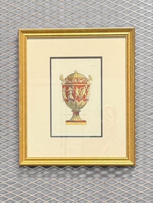PAIR of Greek Vase prints, red/yellow, 17"W x 20"H