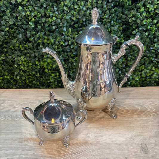 Electro plated Nickel Silver Teapot 10"H x 9"W x 4"D & Sugar Bowl, 5"H x 5"W