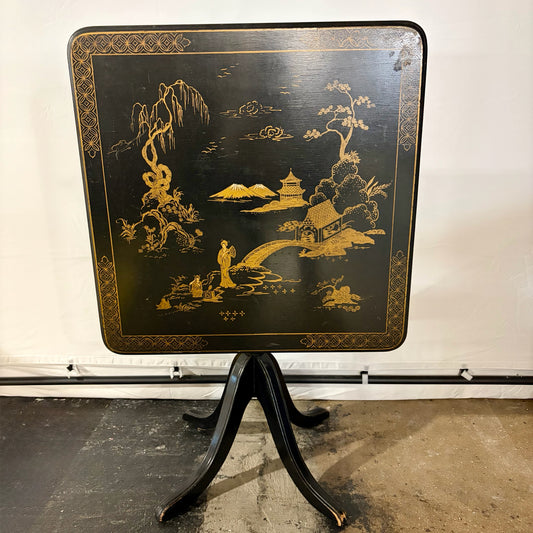 Vintage Hand Painted Chinoiserie Tilt-Top Table, 27"W x 27"D x 26.5"H