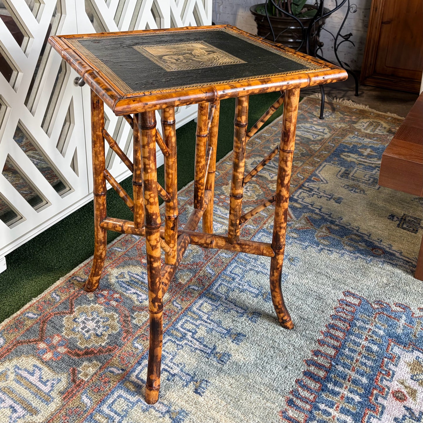 VTG Burnt Bamboo Monkey Table, 20"W x 20"D x 29"H