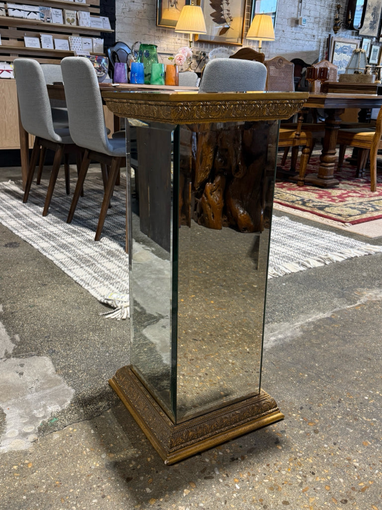 Hollywood Regency style mirrored plant stand, 12.5"W x 12.5"D x 30.25"H