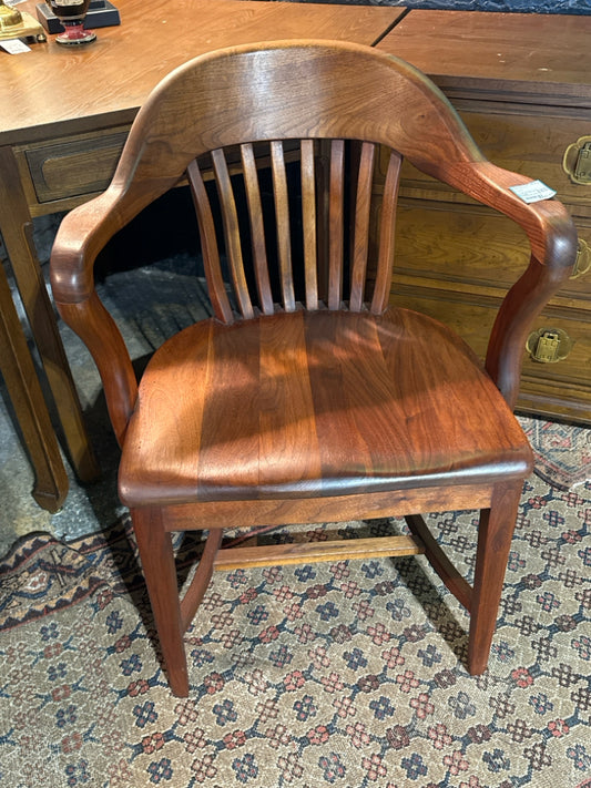 Vintage bankers chair, refinished, dk. brown, 24.75"W x 22.5"D x 32.5"H