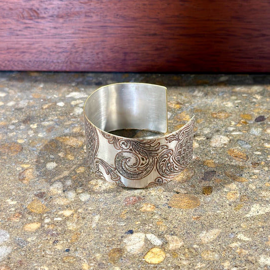 Silverplate over brass wide botanical cuff