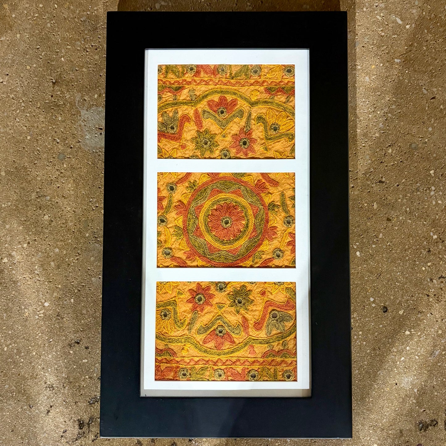 Indian Kutch Hand Embroidered Textile Panel, 11.5"W x 19.75"H x .5"D