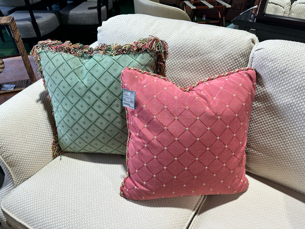 PAIR of pink/green pillows