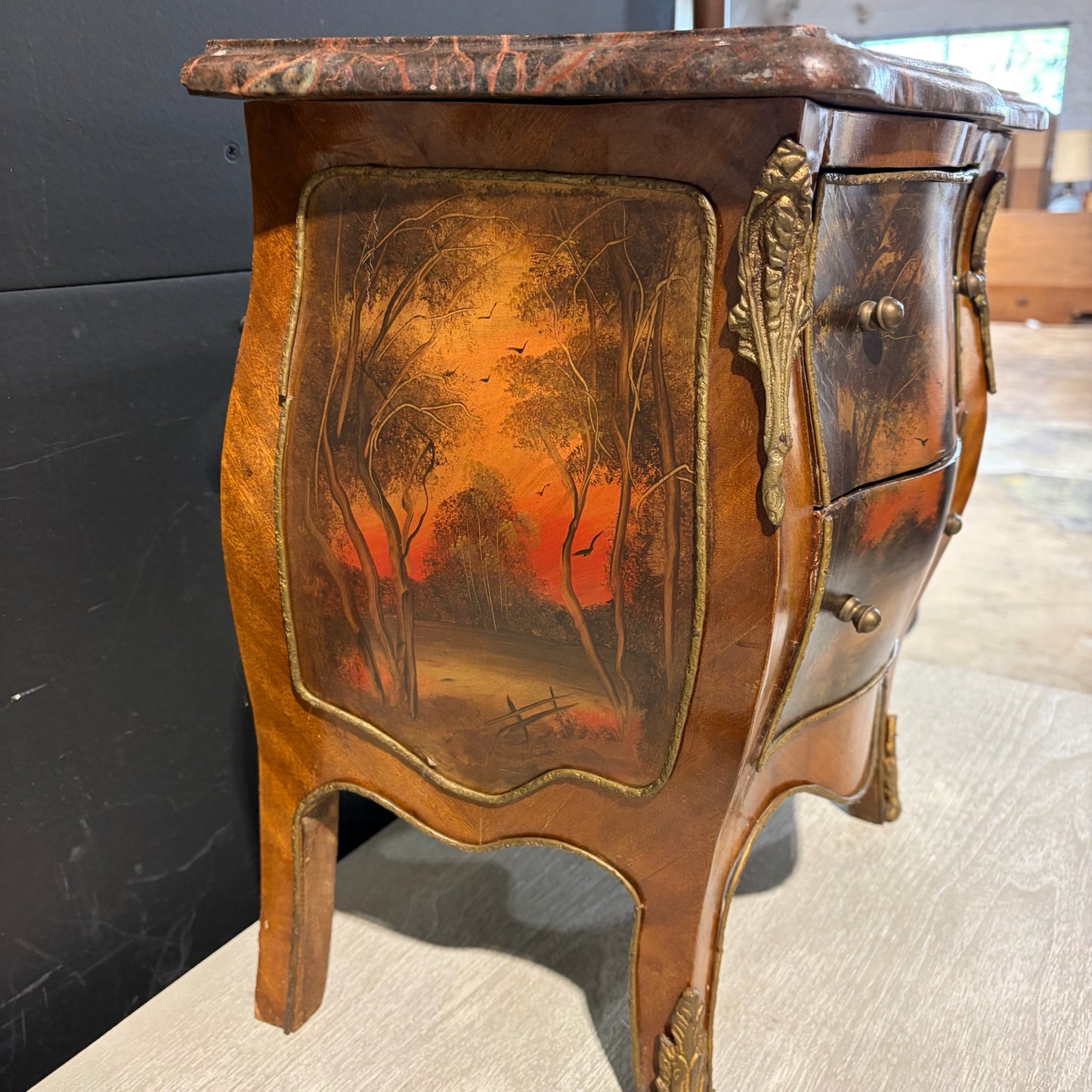 Small Cocktail Chest W/ Marbel Top, 15"W x 9.75"D x 16.5"H