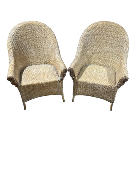 PAIR of rattan/bamboo coastal chairs, 26"W x 22"D x 38"H