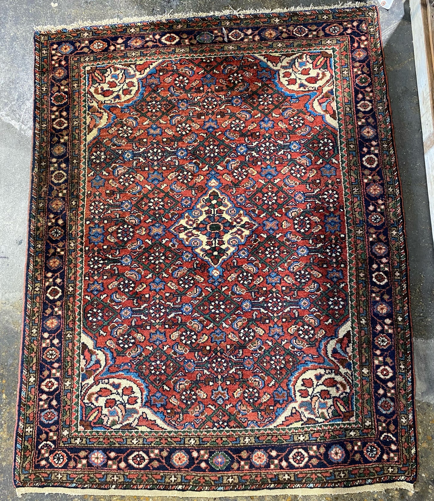 Antique Rug, Reds and Blues, 3'7" x 5'