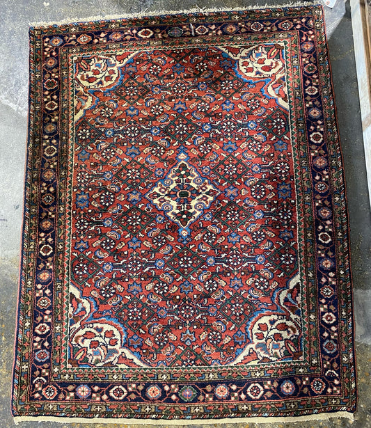 Antique Rug, Reds and Blues, 3'7" x 5'