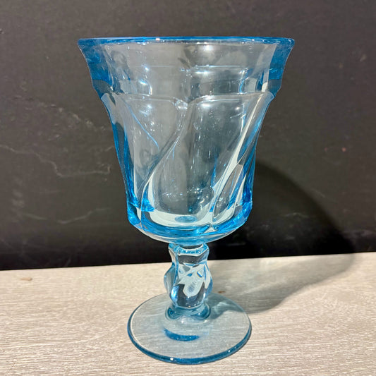 4 VTG Fostoria Jamestown Blue Footed Glasses, 4.25"Dia x 6"H