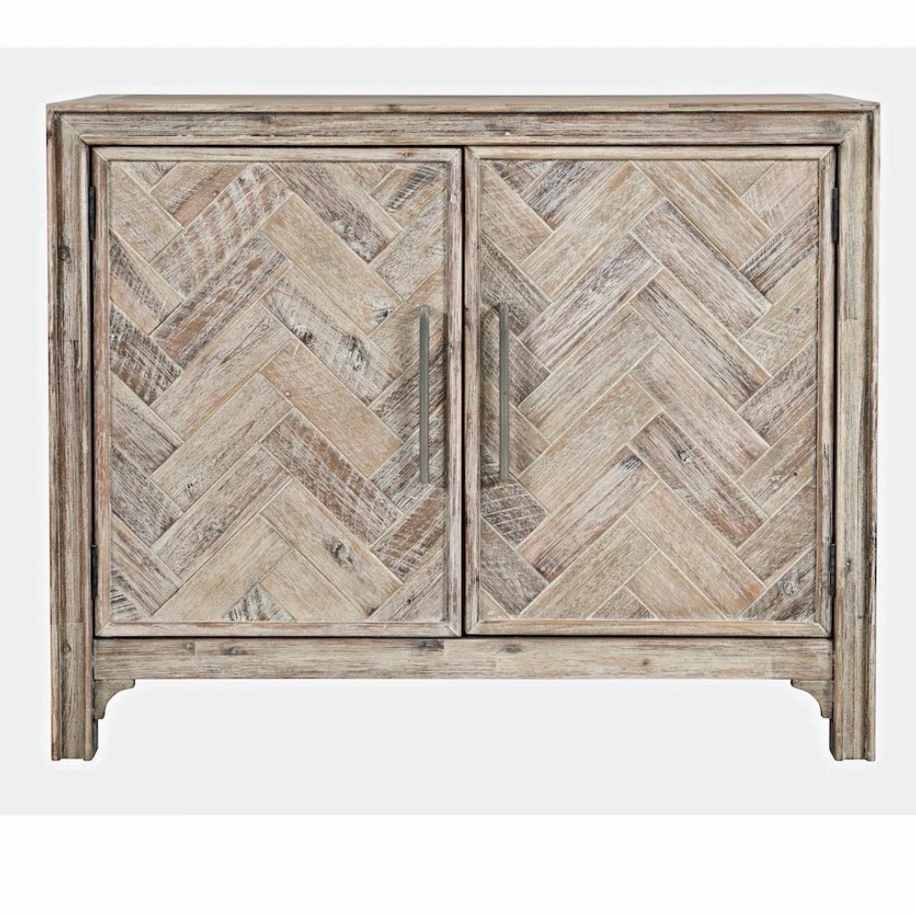 Jofran Gramercy 2 Door Chevron Inlay Cabinet, AS IS, 40"W x 15"D  x 32"H
