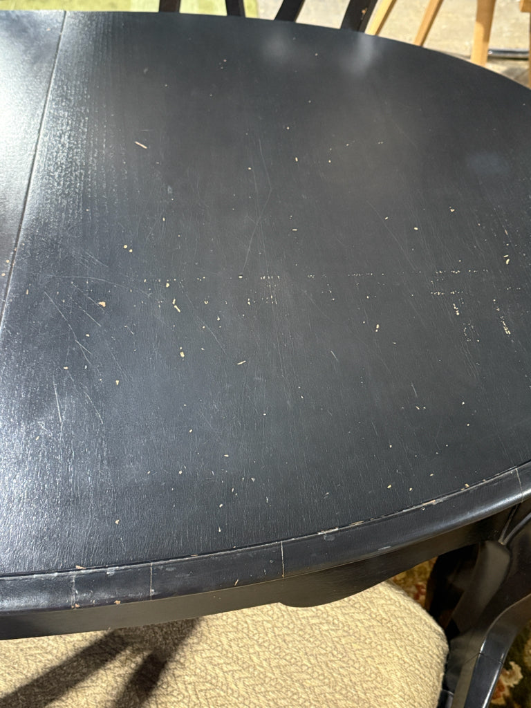 Black Oval Dining Table w/ Leaf, 72" L x 36" W x 29" H + 6 Black & Tan Chairs
