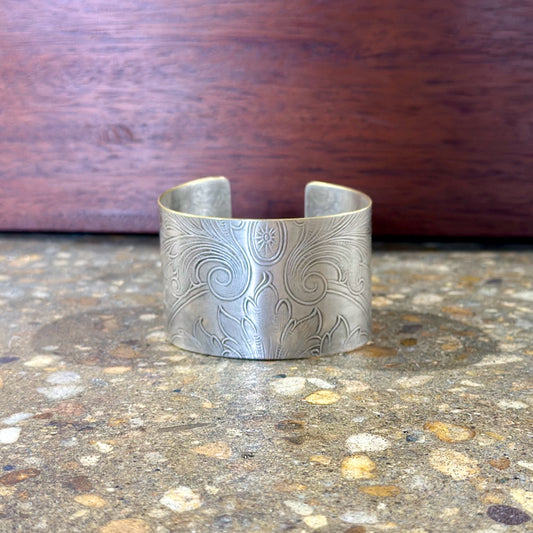 Silverplate over brass wide botanical cuff